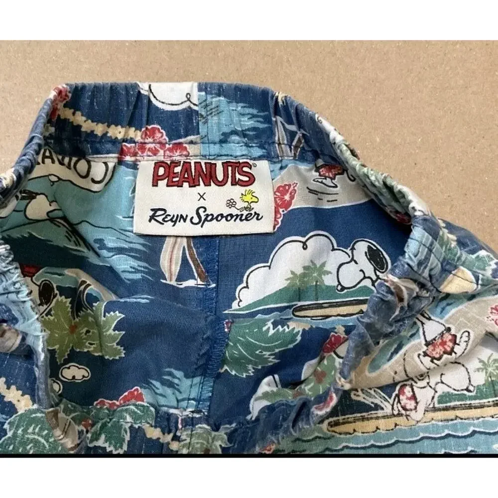 Reyn Spooner x Peanuts Boys 3T Shorts Blue Tropical Snoopy Woodstock Elastic
